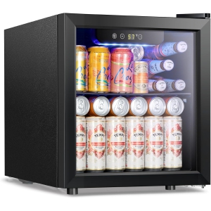 Kismile 1.3 Cu.ft Beverage Refrigerator and Cooler, 12 Bottle 48 Can Mini Fridge Glass Door, Small Drink Dispenser Cooler for Home, Office, Bar - Black