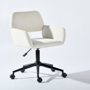 Homy Casa Home Office Chair - Fabric Upholstered Rolling Chair Height Adjustable Swivel Vanity Chair for Office Bedroom Vanity Room, Beige Chenille