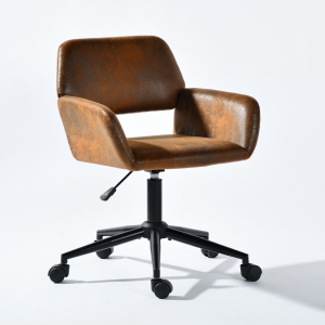 Homy Casa Home Office Chair - Fabric Upholstered Rolling Chair Height Adjustable Swivel Vanity Chair for Office Bedroom Vanity Room, Brown Suede