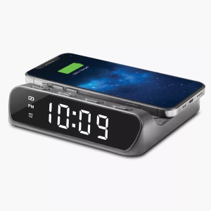 Timex Alarm Clock with LED Display, Wireless Charging and Backup Batteries, Black - TW14B