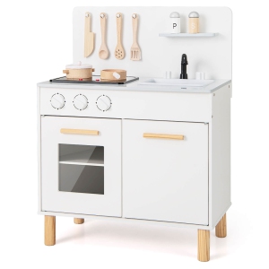 Costway Kids Kitchen Playset with Light up Stove & Cooking Sounds Oven Sink Faucet
