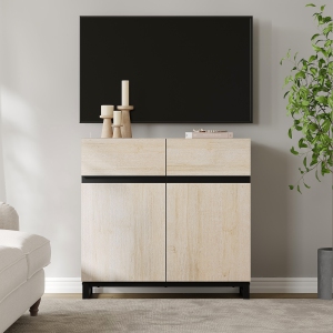 WAMPAT Modern TV Stand for TVs up to 43 inch,31.5" Entertainment Center TV Console with Adjustable Shelf &Doors, Media Console Table with Storage for Living Room,Bedroom,Light Oak
