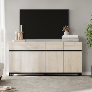 WAMPAT Modern TV Stand for TVs up to 70 inch,2 in 1 Entertainment Center with with Adjustable Shelf & Doors,63" Media Console Table with Storage for Living Room,Bedroom,Light Oak