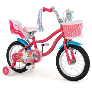 Costway 14 Inch Kids Bike with Basket Doll Seat & Colorful Streamers 2 Training Wheels
