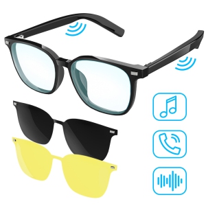 Bluetooth Smart Glasses w/ Multi-Lens- Mic, VR Asst & Audio, IP65, 5hr Battery