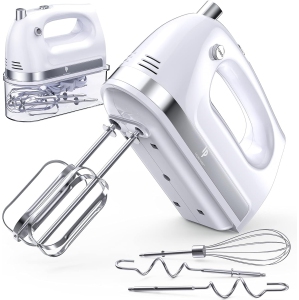 LILPARTNER 400W Hand Mixer with 5 Speed Settings, 5 Stainless Steel Attachments, Storage Box, and Turbo Button – Electric Food Mixer for Baking and Cooking