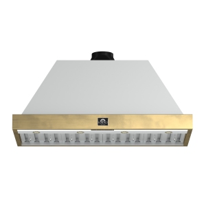 Forno Vittorio 48-Inch Wall Mount Range Hood, White with Antique Brass Trim, 424 CFM Airflow, Dishwasher-Safe Baffle Filters, Remote Control, 3-Speed Fan, Bright LED Lighting