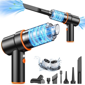 Cordless Wet/Dry Handheld Vacuum for Car, Home & Pet Hair with 9000Pa Suction, 120W, 30 min Runtime, Air Duster, LED Light, Multi-Nozzles HEPA