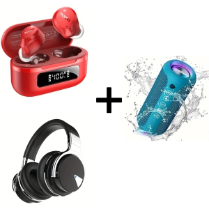 Hybrid Noise Cancelling Earbuds with 59H Playtime, 6 Mics ENC, Wireless Headphones with 30H Playtime, 24W Waterproof Speaker, BT 5.3, RGB Lights, and Dual Pairing.