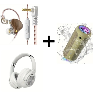 Wired In-Ear Headphones, Hybrid ANC Over-Ear Headphones, and 24W Waterproof Portable Speaker with RGB Lights