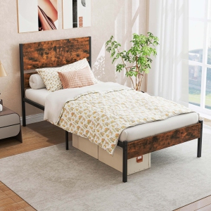 Costway Twin/Full/Queen/King Size Bed Frame with Wooden Headboard Under-Bed Storage No Box Spring Needed