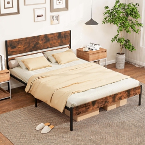 Costway Twin/Full/Queen/King Size Bed Frame with Wooden Headboard Under-Bed Storage No Box Spring Needed