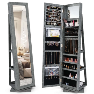 Costway 360degree Rotatable Jewelry Cabinet 2-in-1 Lockable Mirrored Organizer