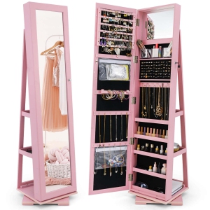 Costway 360degree Rotatable Jewelry Cabinet 2-in-1 Lockable Mirrored Organizer