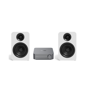 WiiM Amplifier & Kanto YUP6 5.25” Woofer, 120W Wireless Streaming Bookshelf Speaker System w/ 10 FT OFC 14 Gauge Speaker Wire (White)