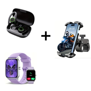 Bicycle Phone Holder, Smartwatch with Fitness Tracker, and Wireless Sports Earbuds - Perfect for Active Lifestyles