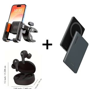 Bike Phone Mount, 5000mAh Magnetic Power Bank, and True Wireless In-Ear Earbuds with Dual MICs and AI Noise Cancellation
