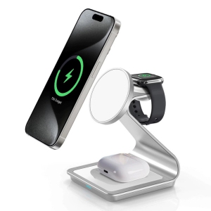 Magnetic 3 in 1 Wireless Charger Station for Samsung S24 Ultra/S23 25w Fast Charging Stand for Galaxy Watch 7/6/5/Earbuds(White)