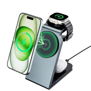 3 in 1 Magnetic Wireless Charging Station MagSafe Charger Stand for iPhone 16/15 Pro Max Apple Watch 9/8/7/6/5 Airpods 3 2