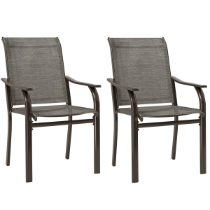 Outsunny Patio Dining Chair Set of 2, Outdoor Patio Chairs with Armrests, High Back Mesh Balcony Chairs for Backyard, Porch, Poolside, Deck, Garden, Brown