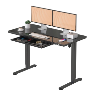 Electric Height Adjustable Standing Desk with Tempered Glass Top, 47.2"x23.6" Ergonomic Sit-Stand Desk with Drawer, Supports 110lbs