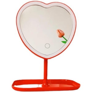Vanity Mirror, Heart-Shaped Makeup Mirror with Three-Level Dimming and LED Lights for Girls and Students (RED)