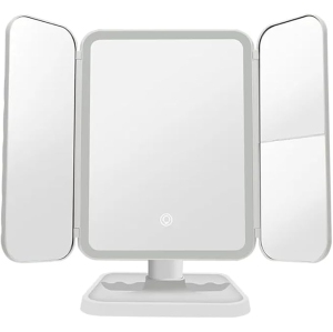 Vanity Mirror with Lights, 2X 3X 10X Magnification, Touch Control, Trifold Makeup Mirror, Dual Power Supply, Portable LED Vanity Mirror(White)