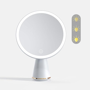 Makeup Mirror, Vanity Mirror with Lights, 3-Level Dimmable Rechargeable LED Makeup Mirror, 360° Rotation Makeup Mirrors Touch Control(White)