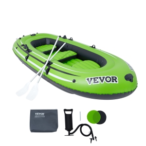 VEVOR 3-Person Inflatable Boat, Inflatable Fishing Boat, PVC Portable Boat Raft Kayak, 45.6" Aluminum Oars, High-Output Pump, Fishing Rod Holders, and 2 Seats, 1100 lb Capacity