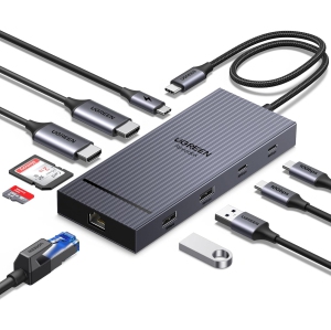 Station d'accueil USB C UGREEN Revodok Pro 10-en-1 avec double HDMI 4K, chargement PD 100W, Ethernet Gigabit, lecteur de carte SD/TF et ports USB pour ordinateurs portables