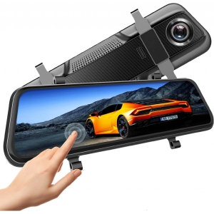 1080P Mirror Dash Cam for Cars with 10 inch IPS Full Touch Screen w/Waterproof Backup Camera Rear View Mirror Camera, Parking Monitor, Loop Recording