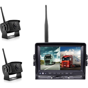 Digital Wireless Parking Assist System, 7 Inch Monitor with Built-in DVR Recorder, IP68 Waterproof Infrared Night Vision Backup Camera, 12V-24V, for RV/Truck/Trailer