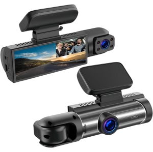 Car dashcam, HD 1080P night vision, loop recording, dual-lens dual recorder for both front and interior cameras (+32GB)