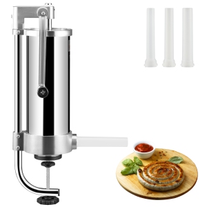 VEVOR Sausage Stuffer, 5LBS/3L Capacity, 304 Stainless Steel Vertical Sausage Stuffer, Sausage Filling Machine with 3 Stuffing Tubes, Suction Base and Manual Crank for Household