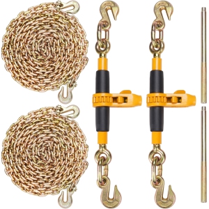 VEVOR 5/16"-3/8" Ratchet Chain Binder, Heavy Duty Load Binders with G80 Chains, 7100 lbs Secure Load Limit, Labor-saving Anti-skid Handle, Tie Down Hauling Chain Binders, 2 P