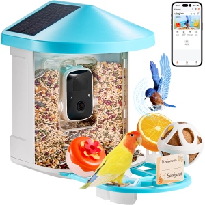 VEVOR Smart Bird Feeder with Camera, 2K HD AI Identify 10000+ Bird Species, Solar-Powered Bird Watching Camera with Auto Capture & Instant Notify (2 Solar Panels)