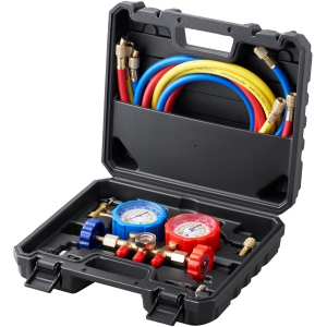 VEVOR 3 Way AC Gauge Set - AC Manifold Gauge Set for R134A R22 R12 R502 Refrigerant, Freon Gauges with 5ft Hoses, Couplers, Can Tap Works on Car Auto Freon Charging and Evacuation