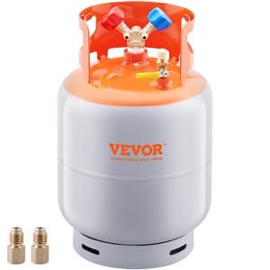 VEVOR 50 LBS Capacity Refrigerant Recovery Tank, 400 psi Portable Cylinder Tank with Y-Valve for Liquid/Vapor, High-sealing Recovery Can for R22/R134A/R410A, Orange+Gray