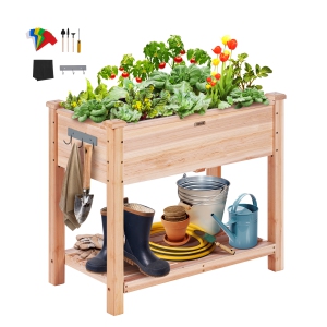 VEVOR 34 x 18 x 30 in Garden Bed, Wooden Planter Box, Elevated Outdoor Planting Boxes with Legs, for Growing Flowers/Vegetables/Herbs in Backyard/Garden/Patio/Balcony, Burlywood