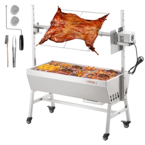 VEVOR Upgrade Rotisserie Grill, 35 Inch 90 Lbs Capacity, BBQ Whole Pig Lamb Goat Charcoal Spit Grill, Electric 42W Motor Stainless Steel Rotisserie Roaster with Lockable Wheels
