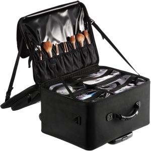 VEVOR 3 Tiers Rolling Makeup Train Case Large Storage, Convenient Carry With Handle,Wheels, Strap, Professional Makeup Storage Organizer Box Make Up Carrier Waterproof Oxford,Black