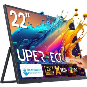 UPERFECT 22" 2K Touchscreen Portable Monitor w/VESA & 180°Adjustable Stand 2560x1440 QHD FreeSync IPS HDR Large Gaming Monitor USB-C HDMI Travel Second Monitor for Laptops