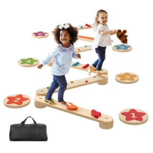 VEVOR 6 PCS Balance Beam Stepping Stones, Wooden Toddler Balance Boards, Montessori Toy for Kids 2-6, Build Coordination and Gross Motor Skills Gymnastics Obstacle Course