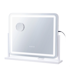 VEVOR 21.7x17.7 in, Vanity Mirror with Lights, Three Color Lighting Modes, Lighted Makeup LED Mirror, and 5X Magnification,USB Port, Smart Touch Control, 360°Rotation (White)