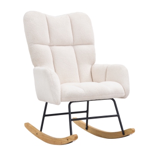 VEVOR 250 lbs Rocking Chair Nursery, Glider Rocking Chair with Soft Seat and High Backrest, Teddy Fabric, Upholstered Glider Rocker Chair for Bedroom, Living Room, Ivory White