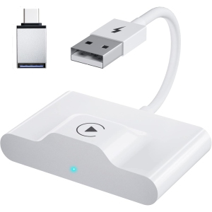 Wireless to Wired Adapter AI Magic Box, Add Apple CarPlay to Any Car, Portable, Bluetooth Low Latency, Easy to Install, Plug and Play (White)