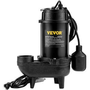 VEVOR 3/4 HP Submersible Sewage Pump, 5880 GPH, 1050W, Durable Cast Iron, Includes 2" Outlet and 10 ft Piggy-back Float Switch, Ideal for Septic Tanks, Basements