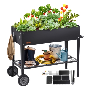 VEVOR 42.5 x 19.5 x 31.5 inch Galvanized Metal Planter Box, Elevated Outdoor Planting Boxes with Legs, for Growing Flowers/Vegetables/Herbs in Backyard/Garden/Patio/Balcony, Black