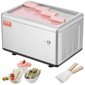 VEVOR 12.6" x 8.5" Fried Ice Cream Roll Machine, Stir-Fried Ice Cream Pan, Stainless Steel Rolled Ice Cream Maker with Compressor and 2 Scrapers, for Making Ice Cream,Frozen Yogurt