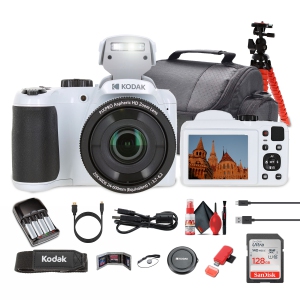 Kodak Pixpro AZ255 Digital Camera in White (AZ255WH) Bundle with Accessories